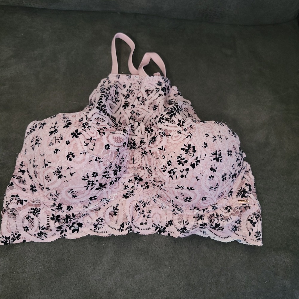 PINK Victoria's Secret Bra Womens Size Medium Push Up Pink Floral Lace Bralette